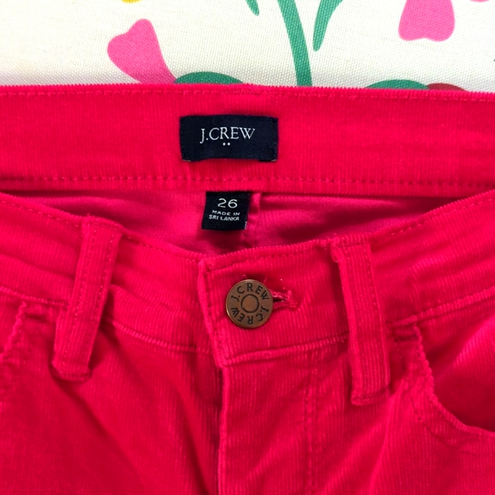 JCrew Mid-Rise Skinny Corduroy Pant, Worn Once, Size 26, Bright Pink Color - Picture 2 of 3